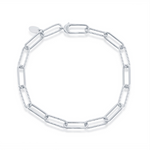 The Classic of New York Sterling Silver Alternating Rope/Polished Paperclip Bracelet features elongated rectangular links and a small oval tag, all rhodium plated for shine, shown on a plain white background.