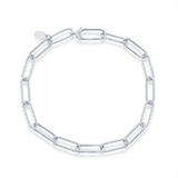 The Classic of New York Sterling Silver Alternating Rope/Polished Paperclip Bracelet features elongated rectangular links and a small oval tag, all rhodium plated for shine, shown on a plain white background.