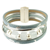 Origin Matte Silver/Blue Resin Magnetic Bracelet featuring multi-strand blue and matte silver bands, metal beads, and square translucent cubes.