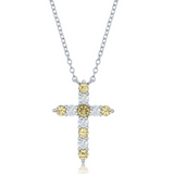 The Classic of New York Sterling Silver Birthstone Cross (November) Necklace features alternating yellow and white gemstones—making it a perfect citrine cross necklace for November birthstone jewelry lovers.