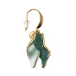 Gold dangle earring with abstract, layered green and aqua enamel shapes from the Origin Matte Gold/Green-Aqua Tone Twist Necklace Set.