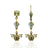 Anne Koplik Designs, Inc. Stone Bee w/ Stone Clover Dangle Earrings feature sparkling crystals, floral clover accents, and bee-shaped charms for a stylish gold-tone look.