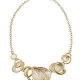 Origin Matte Gold/White Discs w/Offset Gold Rings Necklace set featuring a series of white discs accented with overlapping gold rings.