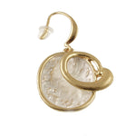 Earring from the Origin Matte Gold/White Discs w/Offset Gold Rings Necklace Set, featuring a white disc with a matte gold rim layered with an offset gold ring.