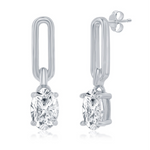 Classic of New Yorks Sterling Silver Paperclip w/Oval CZ Dangle Earrings feature elongated oval links, a sparkling oval-cut CZ dangle, rhodium plating, and secure post back closures.
