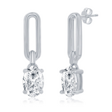 Classic of New Yorks Sterling Silver Paperclip w/Oval CZ Dangle Earrings feature elongated oval links, a sparkling oval-cut CZ dangle, rhodium plating, and secure post back closures.