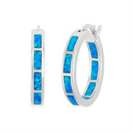 Classic of New York’s Caribbean Opal Inlay Medium Hoop Earrings, crafted in sterling silver with five blue-green opal inlays, shown against a white background.