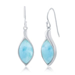 The Larimar Marquis Bezel Set Dangle Earrings by Classic of New York feature marquise-shaped Caribbean blue stones in polished sterling silver with hook-style ear wires.
