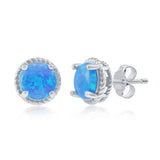 Classic of New York's Caribbean Opal Round Rope Design Border Post Earrings showcase vibrant blue stones in sterling silver with twisted rope borders and secure butterfly backings.