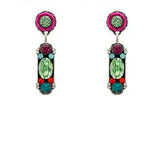 Firefly Geometric Elongated Oval Post Earring-Multicolor featuring an elongated geometric shape embellished with multicolored circular and oval crystals.