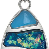 The A-Train ER: Silver Blue Abalone Shell Teardrop Shape earring has a blue stone top, an iridescent mosaic center, and a multicolored silver blue abalone shell bottom.