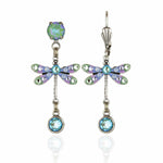 Mini Enamel/Stone Dragonfly Earrings by Anne Koplik Designs, Inc. feature hand-enameled blue, green, and purple accents and round crystals on silver-toned wings and bodies.