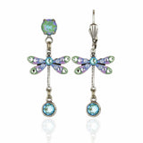 Mini Enamel/Stone Dragonfly Earrings by Anne Koplik Designs, Inc. feature hand-enameled blue, green, and purple accents and round crystals on silver-toned wings and bodies.