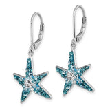 Presco/Quality Golds Crystal Blue Starfish Earrings are sterling silver lever-back earrings adorned with blue and clear Swarovski crystals.