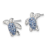 Presco/Quality Gold Swarovski Crystals Light Blue Turtle Post Earrings feature sterling silver turtle studs with clear and light blue crystals on the shell and flippers, shown on a white background.
