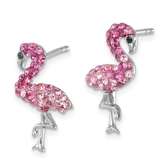 Presco/Quality Gold’s Crystal Flamingo Pink Post Earrings feature playful flamingo shapes with pink rhinestones and silver-toned details—perfect for adding a touch of sparkling elegance to any outfit.