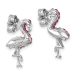 The Crystal Flamingo Pink Post Earrings by Presco/Quality Gold, crafted in sterling silver with pink accents along the neck, are seen sparkling against a white background.