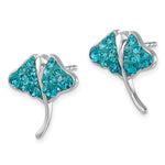 Discover the Crystal Stingray Teal Post Earrings by Presco/Quality Gold—sterling silver earrings styled as stingrays with sparkling teal gemstones, displayed elegantly against a white background.