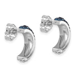 Crystal Half Loop Earrings by Presco/Quality Gold feature a curved sterling silver design with dark blue gemstone accents and butterfly backings, displayed from the side to showcase their elegant shape.