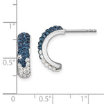 Presco/Quality Gold Crystal Half Loop Earrings feature blue and clear crystals set in silver-tone metal; each earring measures about 1 inch tall as shown on an inch grid.