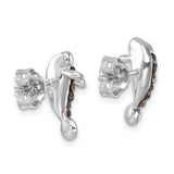 The Presco/Quality Gold Crystal Manatee Post Earrings feature manatee-shaped sterling silver studs accented with dark stones and secure butterfly backs.
