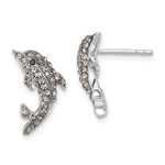Presco/Quality Gold Crystal Dolphin Post Earrings feature dolphin-shaped studs adorned with sparkling clear rhinestones and black stone eyes. Set includes one front- and one side-view earring.