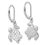 Crystal Teal Turtle Dangle Earrings by Presco/Quality Gold feature sea turtle shapes in sterling silver with detailed shells and flippers, finished with lever-back hooks.