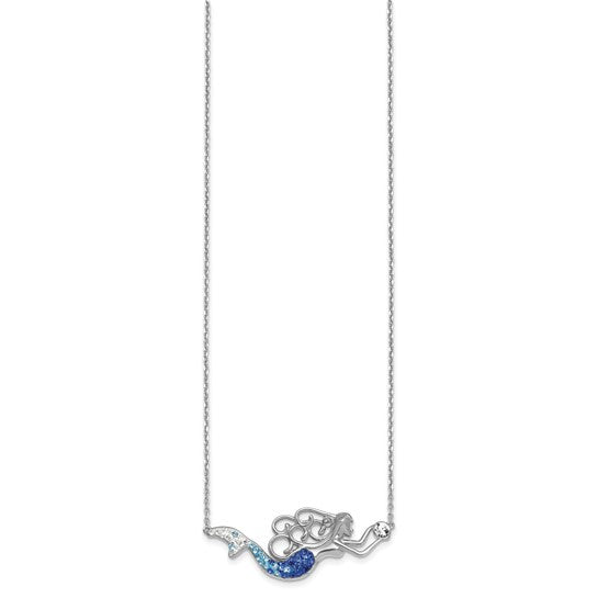 The Crystal Mermaid Necklace by Presco/Quality Gold showcases a delicate pendant—a mermaid with a sparkling blue gem-studded tail—making it an elegant accessory for any occasion.