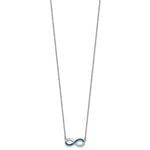 The Crystal Infinity Necklace by Presco/Quality Gold features a delicate sterling silver pendant with a small infinity symbol, partially adorned with blue crystals, for a simple and elegant look.