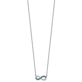 The Crystal Infinity Necklace by Presco/Quality Gold features a delicate sterling silver pendant with a small infinity symbol, partially adorned with blue crystals, for a simple and elegant look.