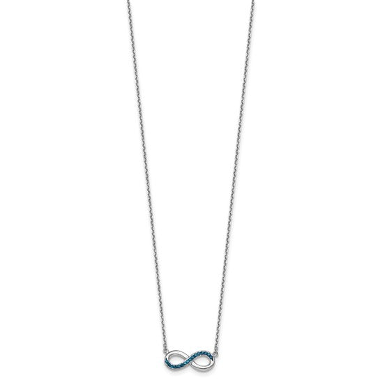 The Crystal Infinity Necklace by Presco/Quality Gold features a delicate sterling silver pendant with a small infinity symbol, partially adorned with blue crystals, for a simple and elegant look.