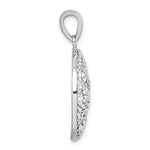 Side view of the Presco/Quality Gold Crystal White Sand Dollar Pendant in sterling silver, with a smooth edge, textured diamond-studded surface, and a teardrop-shaped bail at the top.