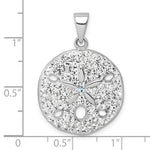 The Presco/Quality Gold Crystal White Sand Dollar Pendant features small crystals and a central star-shaped cutout, measuring about 1 inch wide and tall as shown next to a ruler.