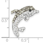 The Presco/Quality Gold Crystal Grey Dolphin Pendant features clear and light brown rhinestones. Shown on an inch-marked background, it measures under 1 inch tall and wide—a charming piece of tarnish resistant jewelry.