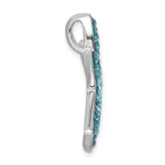 Side view of the Crystal Blue Starfish Pendant by Presco/Quality Gold, crafted in sterling silver with a curved, polished finish and a front row of small round blue crystals. Features a loop for attaching to your favorite chain.
