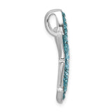 Side view of the Crystal Blue Starfish Pendant by Presco/Quality Gold, crafted in sterling silver with a curved, polished finish and a front row of small round blue crystals. Features a loop for attaching to your favorite chain.