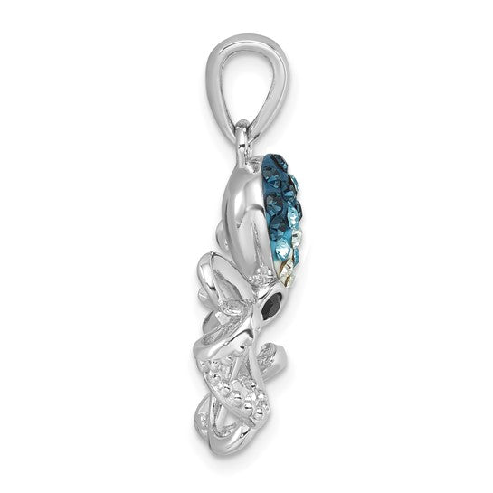 The Crystal Octopus Pendant by Presco/Quality Gold features intricate detailing, blue gemstones on its head, a black stone eye, and a sterling silver loop for easy attachment to your favorite chain.