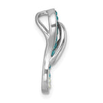 The Presco/Quality Gold Crystal Single Flip Flop Pendant is a sleek, modern sterling silver piece with a twisting abstract design and a row of blue gemstones along one edge, finished with a smooth polish.