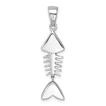 The Crystal Movable Bonefish Pendant by Presco/Quality Gold features a stylized fish skeleton with a triangular head, rib-like center, heart-shaped tail, and sparkling Swarovski crystal accents for added elegance.