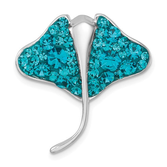 The Crystal Stingray/Teal Crystal Pendant by Presco/Quality Gold features a silver stingray design with wings encrusted in sparkling teal crystals for an elegant look.