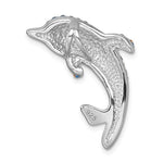 The Presco/Quality Gold Crystal Large Dolphin Pendant is a sterling silver dolphin-shaped piece featuring textured details and a 925 engraving on its tail fin—an elegant addition to any jewelry collection.