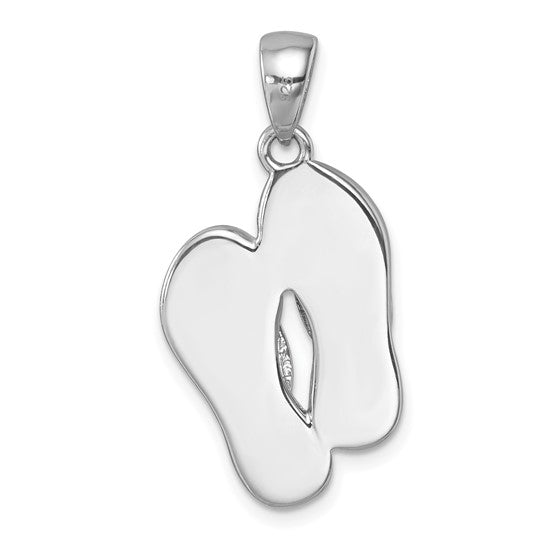 The Crystal Double Flip Flop Pendant by Presco/Quality Gold is a shiny sterling silver piece with an abstract, smooth-edged double flip flop design featuring a cut-out center, hanging from a simple metal loop.