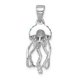 The Presco/Quality Gold Crystal Jellyfish Pendant features a sterling silver jellyfish design with a domed, textured top and long, wavy tentacles.