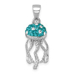 The Presco/Quality Gold Crystal Jellyfish Pendant features a dome-shaped head with blue and white gemstones and intricate silver tentacles, crafted in sterling silver for a stunning look.