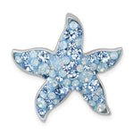 The Crystal Blue & Clear Starfish Pendant by Presco/Quality Gold glistens with light blue and iridescent crystals in a shiny silver outline, capturing elegant ocean-inspired charm.