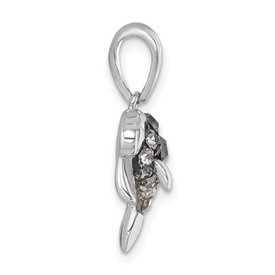 A Crystal Manatee Pendant by Presco/Quality Gold, featuring a textured, crystal-accented side and a smooth, oval bail for easy attachment to your necklace or bracelet.