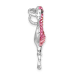 The Presco/Quality Gold Crystal Small Pink Flamingo Crystal Pendant features a sterling silver flamingo adorned with pink crystals and a top loop for easy attachment to bracelets or necklaces.