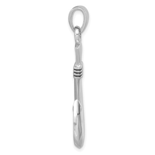 The Presco/Quality Gold Sterling Silver Fish Hook Pendant features a sleek vertical design with a top loop, ideal for attaching to a necklace or bracelet—a minimalist accessory for jewelry lovers.
