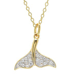 The Shanore Gold Vermeil & White Sapphire Whale Tail Mini Necklace adds a touch of elegance to any outfit with its delicate design and sparkling white sapphires.