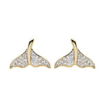 Shanore Gold Vermeil & White Sapphire Whale Tail Post Earrings offer a fresh take on classic studs, each featuring sparkling white sapphires in a graceful whale tail design.